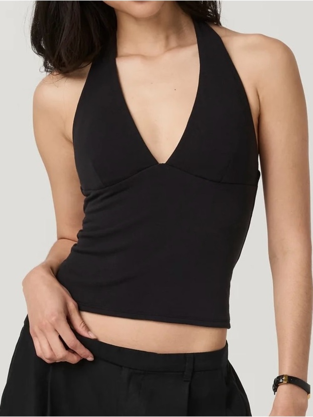 NWT Vuori Everyday Cotton Stretch Plunge Halter in Black